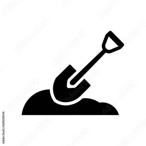 Shovel Digging in Soil Gardening and Construction Icon, Agricultural Equipment Concept