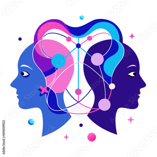 Abstract Connected Human Minds Vector Art