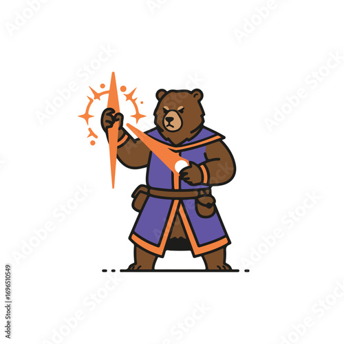 A cartoon bear in wizard robes holds a lightning bolt with magic sparkles