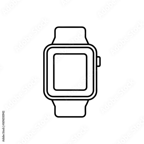 Outline of a smart watch with square face on transparent background