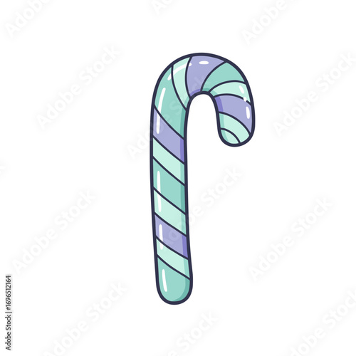 Candy cane illustration with blue and green stripes, vector illustration on transparent background  