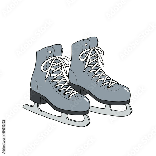Gray ice skates with laces, vector illustration on transparent background  