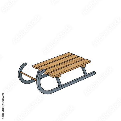 Wooden sled on transparent background for winter vector illustration  