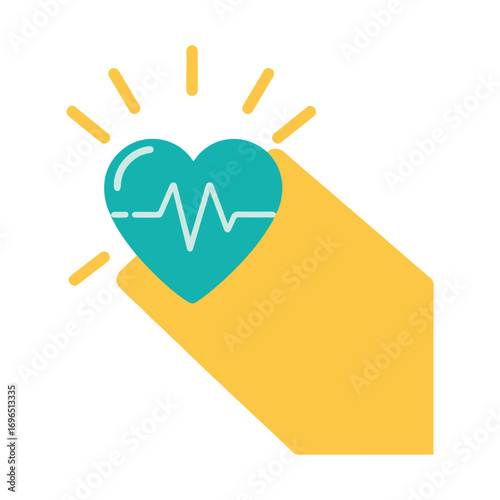 Caring Hand Holding Glowing Heart with Heartbeat