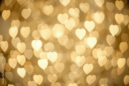 Abstract golden heart pattern with Christmas light bokeh background
