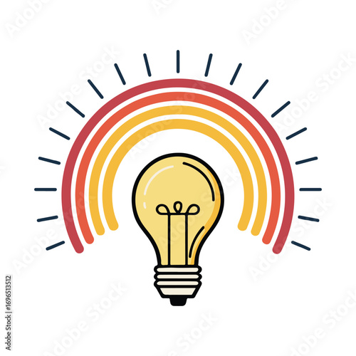 Colorful light bulb and rainbow icon