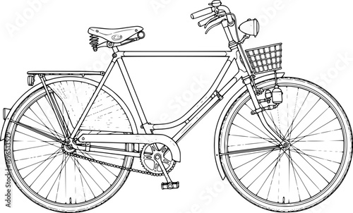 Vintage bicycle sketch illustration with detailed line work and classic design.