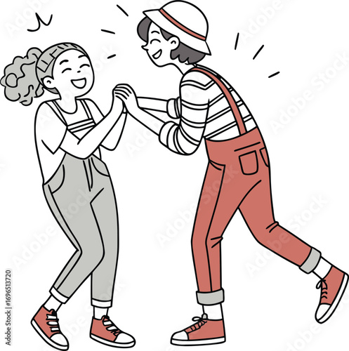 Dynamic duo energetic dance move freeze frame capturing youthful urban style and movement transparent background