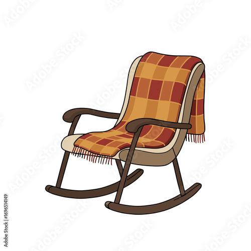 Rocking chair with a cozy orange plaid blanket illustration  
