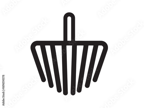 Modern Rake Gardening Tool Icon in Sleek Minimal Line Vector Illustration