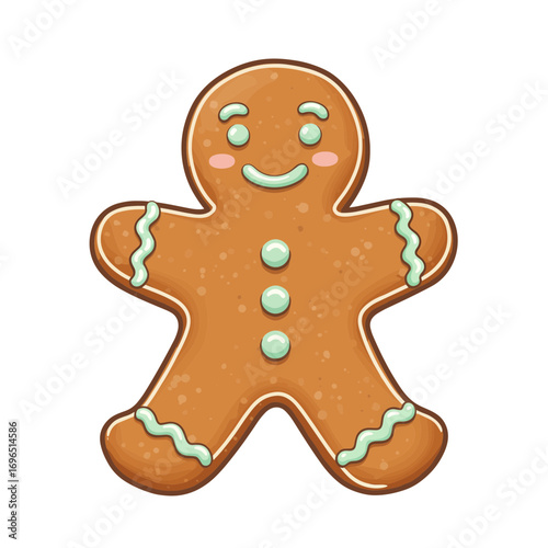 Gingerbread man cookie with icing, vector illustration on transparent background  