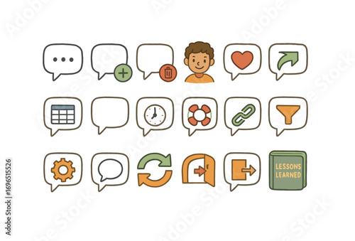 Communication, interaction flat icon set. speech, dialogue, connection icons in flat style