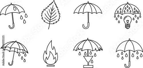 Collection of simple icons depicting protection from elements and ideas