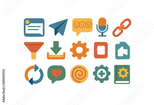 Social media flat icon set. communication, sharing, networking icons for apps