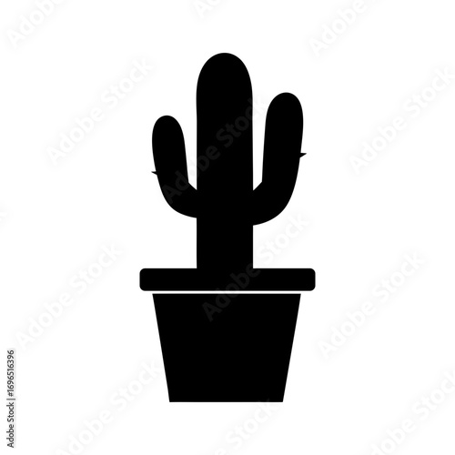 Silhouette of cactus in pot minimal desert houseplant clean vector natural decorative illustration
