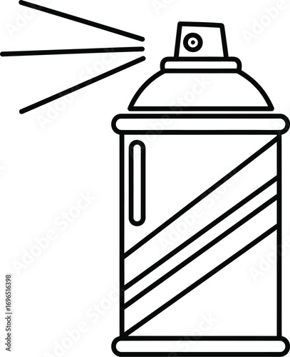Simple outline illustration of a spray can releasing a fine mist
