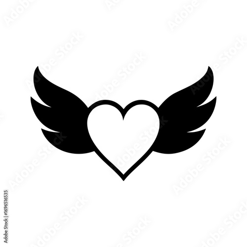 Silhouette of heart with wings elegant romantic minimal icon design clean vector artwork