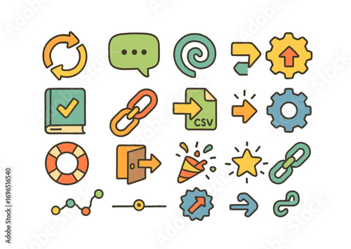 Communication, business flat icon set. connection, network, media flat icons collection