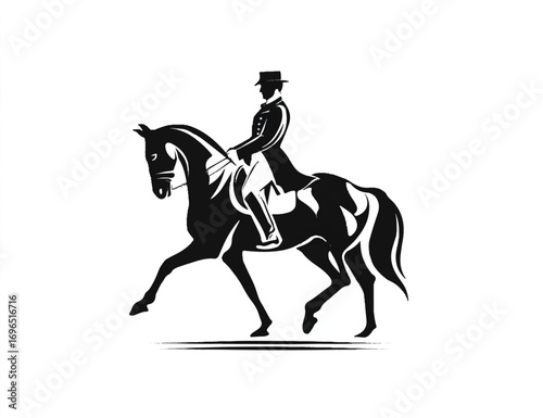 Elegant dressage rider and horse performing advanced movements in perfect harmony silhouette art illustration