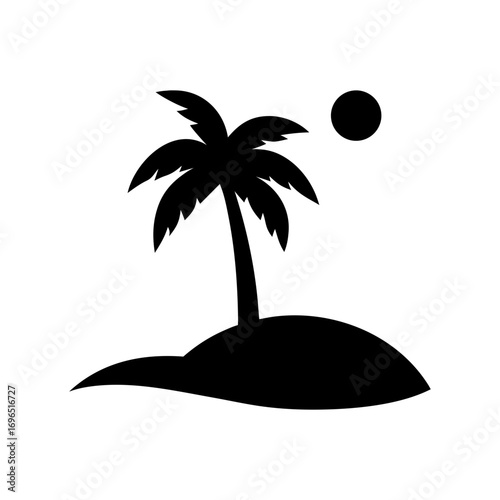 Silhouette of tropical island with palm tree minimal beach scenery vector artwork illustration