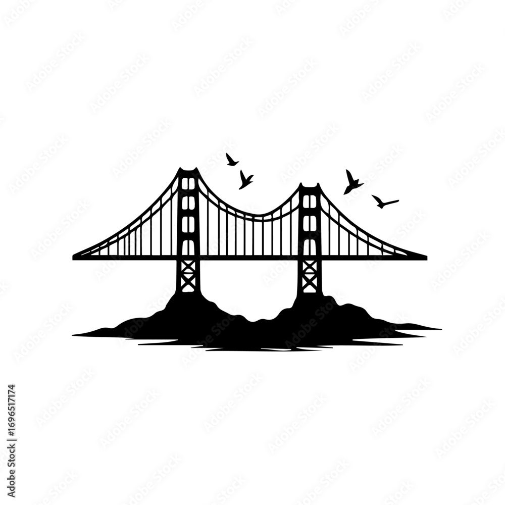 Obraz premium bridge vector illustration, bridge, architecture, river, water, suspension, city, sky, night, san francisco, road, transportation, travel, landmark, lisbon, bay, sea, gate, portugal, structure, cable,