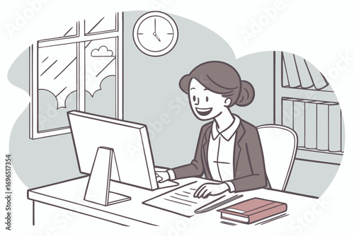 business people working, with office supplies around	
