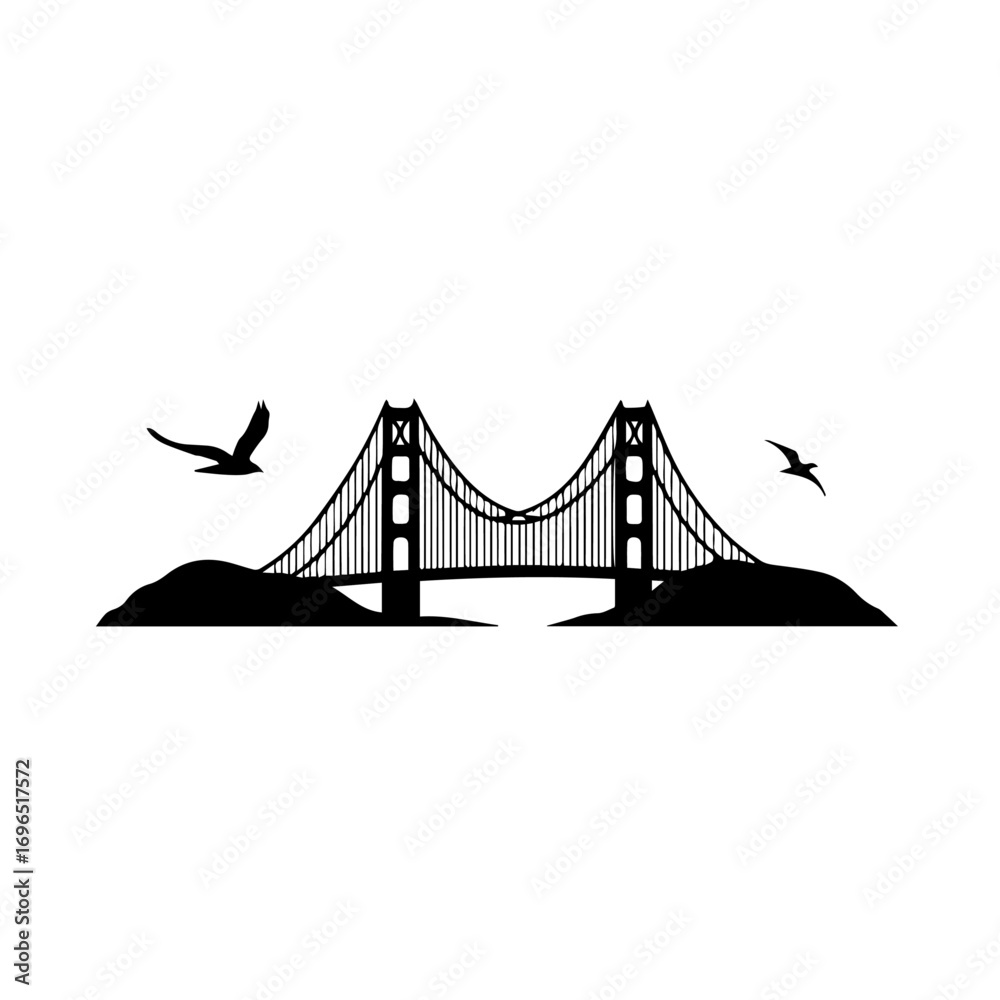 Fototapeta premium bridge vector illustration, bridge, architecture, river, water, suspension, city, sky, night, san francisco, road, transportation, travel, landmark, lisbon, bay, sea, gate, portugal, structure, cable,