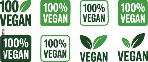 Collection of 100 vegan labels and icons