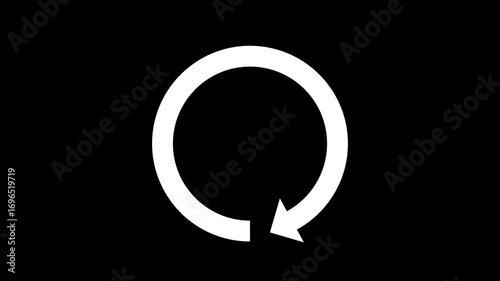 Animation of a circular white arrow, for concepts like recycling, reloading, and 24-hour operation (black background)