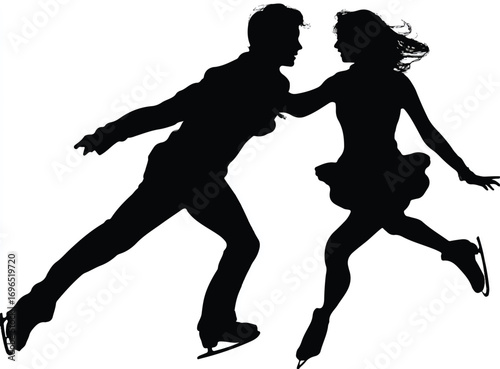Elegant Ice Dancing Couple Silhouette Performing Together on the Ice Surface in perfect synchronization