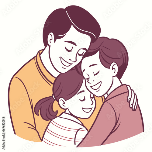 Happy father embracing his two children in warm family hug showing love and unity transparent background