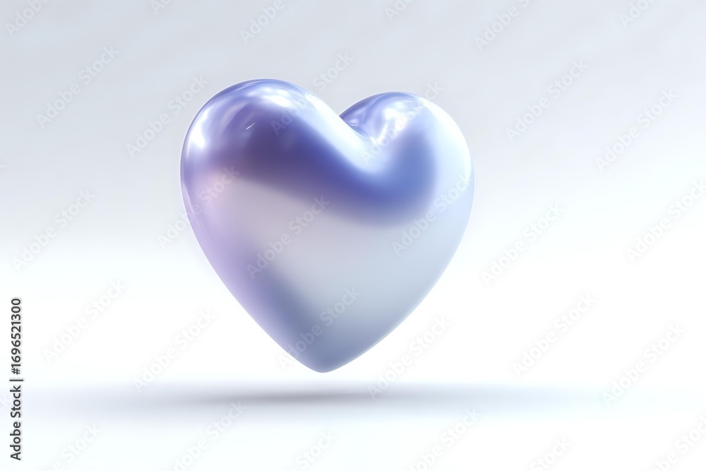 Metallic silver heart floating on white background with soft shadows, glossy reflective surface creates romantic minimal composition for valentines designs. Metallic silver heart floating on white background with soft shadows, glossy reflective surface creates romantic minimal composition for valentines designs.