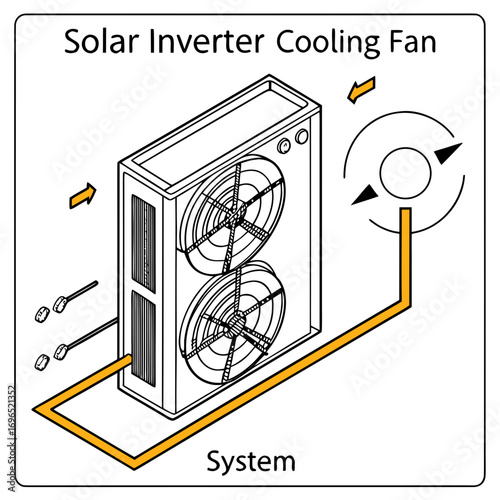 Diagram illustrating a solar inverter cooling fan system with airflow indicators and connection points