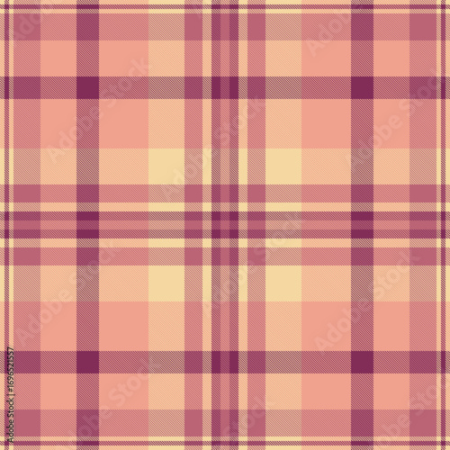 Elegant plaid pattern with soft peach, cream and burgundy hues. A classic design, ideal for backgrounds, textiles, or sophisticated graphic projects.
