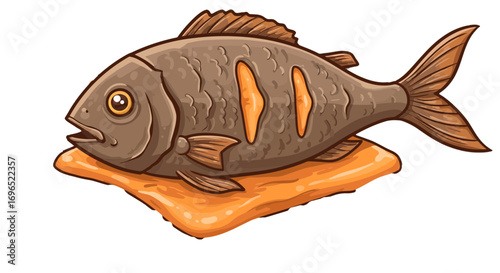 Freshwater fish illustration aquatic animal seafood cuisine ocean life marine biology river creature on transparent background
