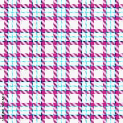Vibrant plaid pattern in fuchsia and teal. Great for backgrounds, textiles, or adding a playful texture to graphic design projects. Seamless and modern.