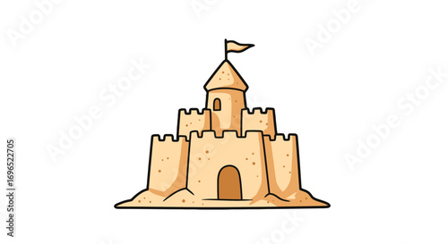 Cartoon sandcastle beach summer vacation travel tourism architecture building structure sandy castle illustration on transparent background
