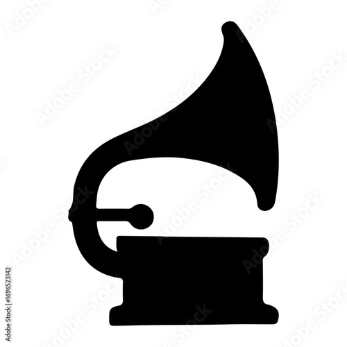 Silhouette of a vintage gramophone with retro a horn