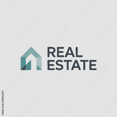 Real Estate Logo Concept Vector Graphic with Minimalist Stylized House Shape and Geometric Roof in Teal and Green Gradients on a Clean White Background for Property, Architecture, and Housing Branding