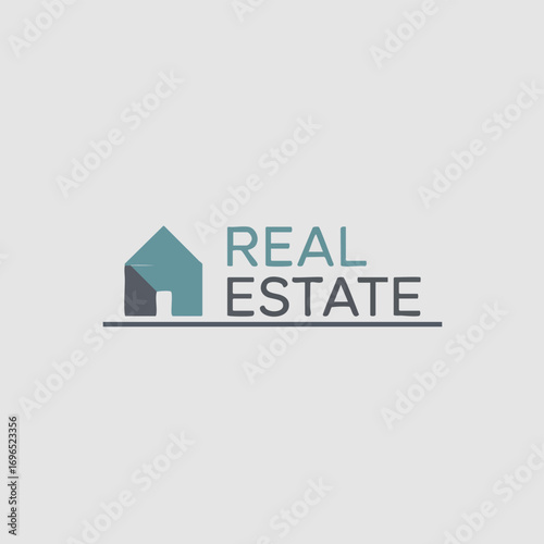 Real Estate Logo Concept Vector Graphic with Minimalist Stylized House Shape and Geometric Roof in Teal and Green Gradients on a Clean White Background for Property, Architecture, and Housing Branding