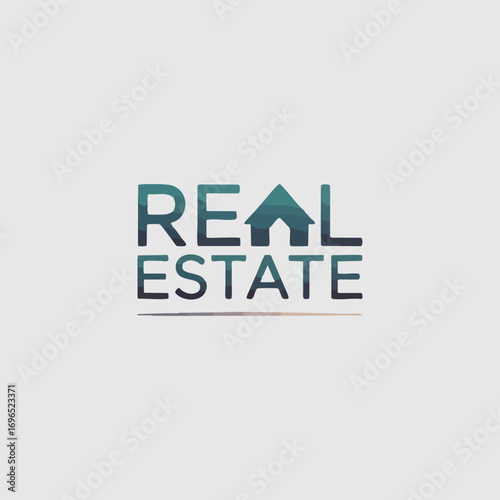 Real Estate Logo Concept Vector Graphic with Minimalist Stylized House Shape and Geometric Roof in Teal and Green Gradients on a Clean White Background for Property, Architecture, and Housing Branding