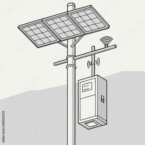 Modern solar powered street light with integrated smart technology and wireless connectivity for urban infrastructure