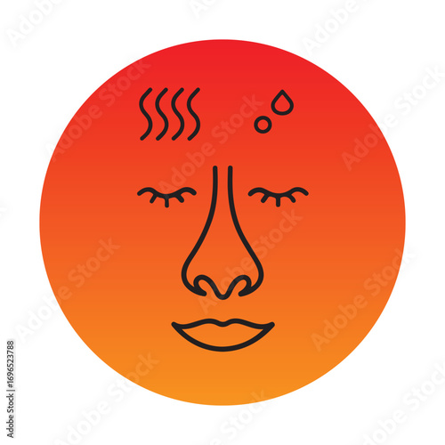 Hot and sweaty face icon with drops