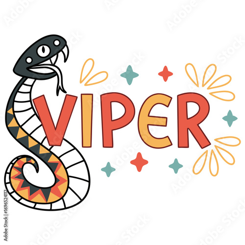 Cute cartoon viper snake with text