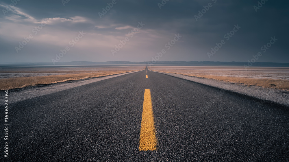 Fototapeta premium Empty road stretching into the horizon, muted minimalist tones.