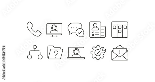Business, communication line icon set. customer service, support, workflow lineart collection