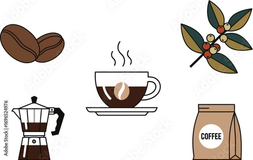 Freshly brewed coffee essentials and ingredients for a perfect morning.