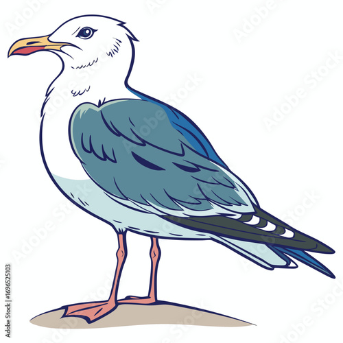 Cartoon seagull standing on a small mound