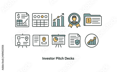 Financial growth icon set. business, investment planning icons, filled collection