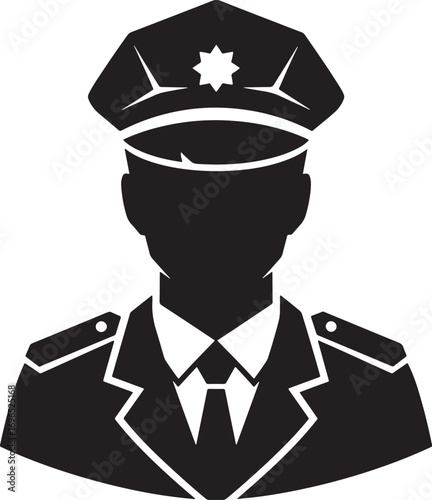 Black and White Silhouette of a Police Officer or Security Guard Uniformed Man Illustration